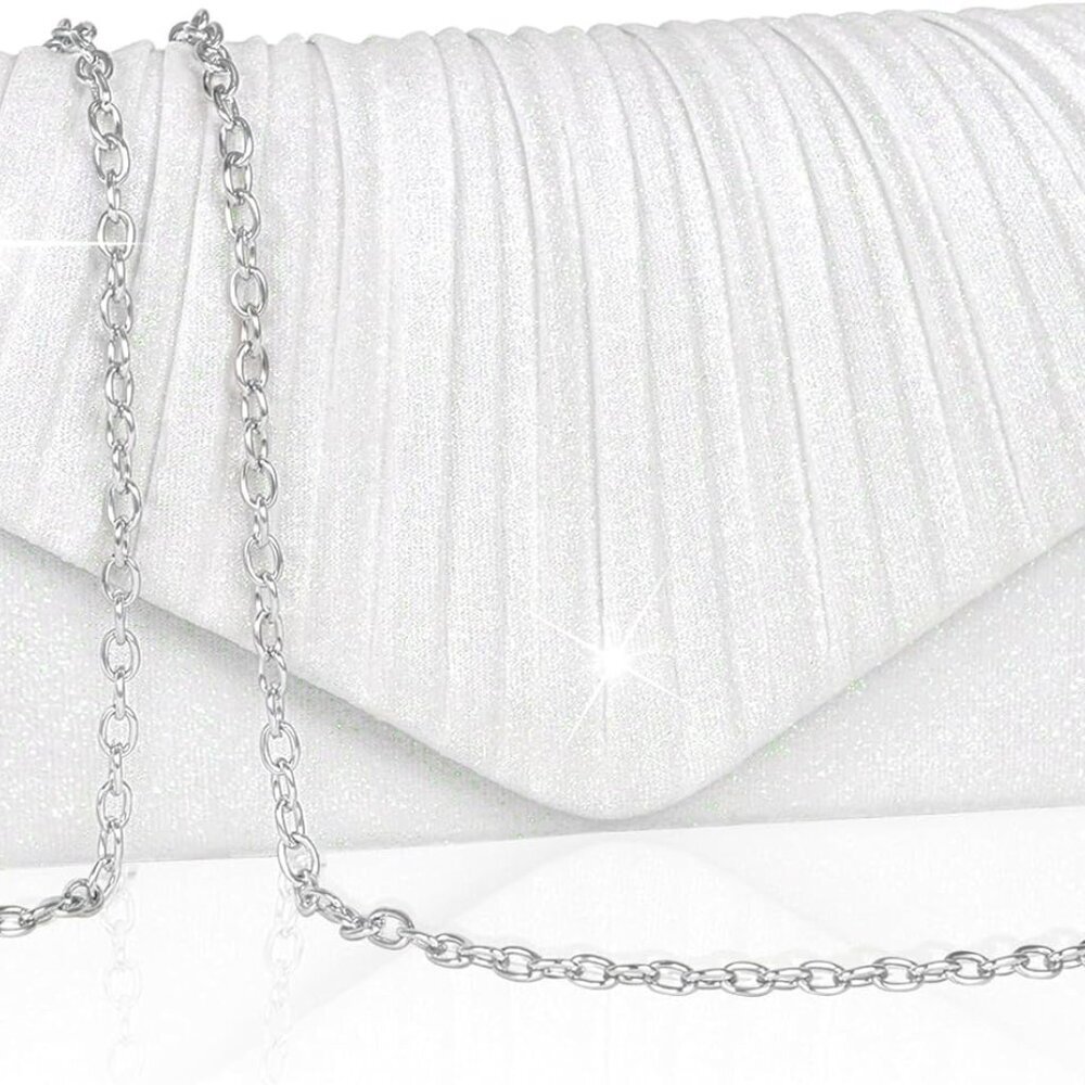 Versatile White Clutch Purse with Sparkling Green Sequin Design - 8.66x4.72 in